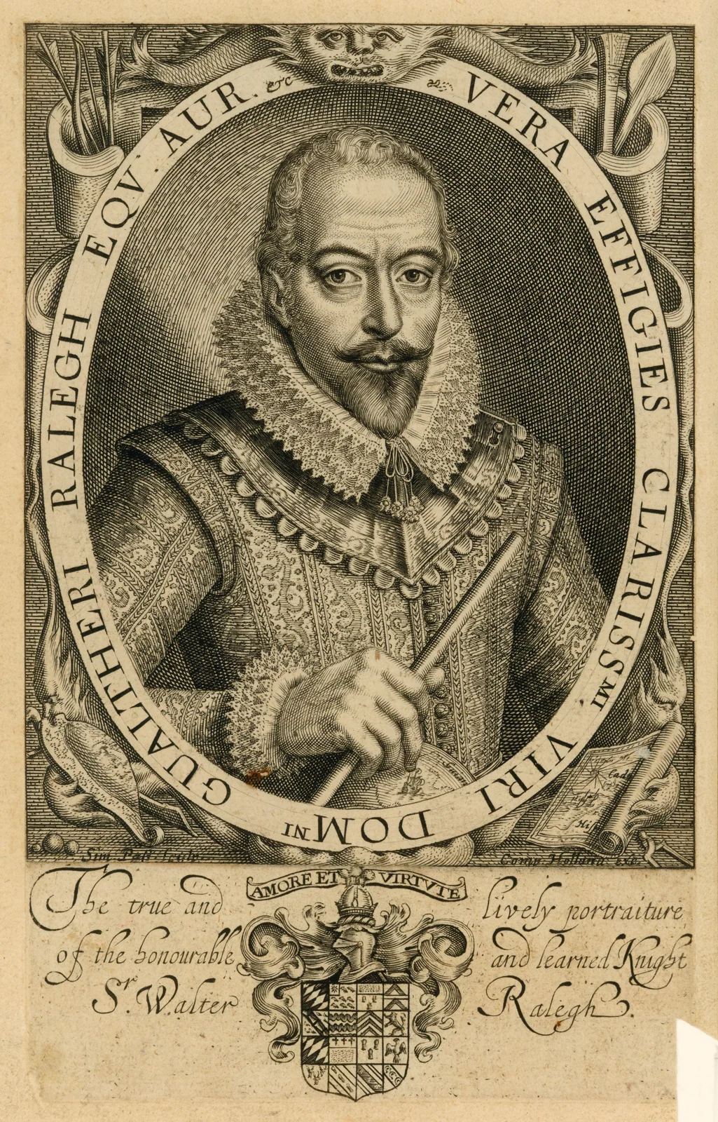 Engraved portrait of Sir Walter Raleigh by Simon van de Passe, 1617